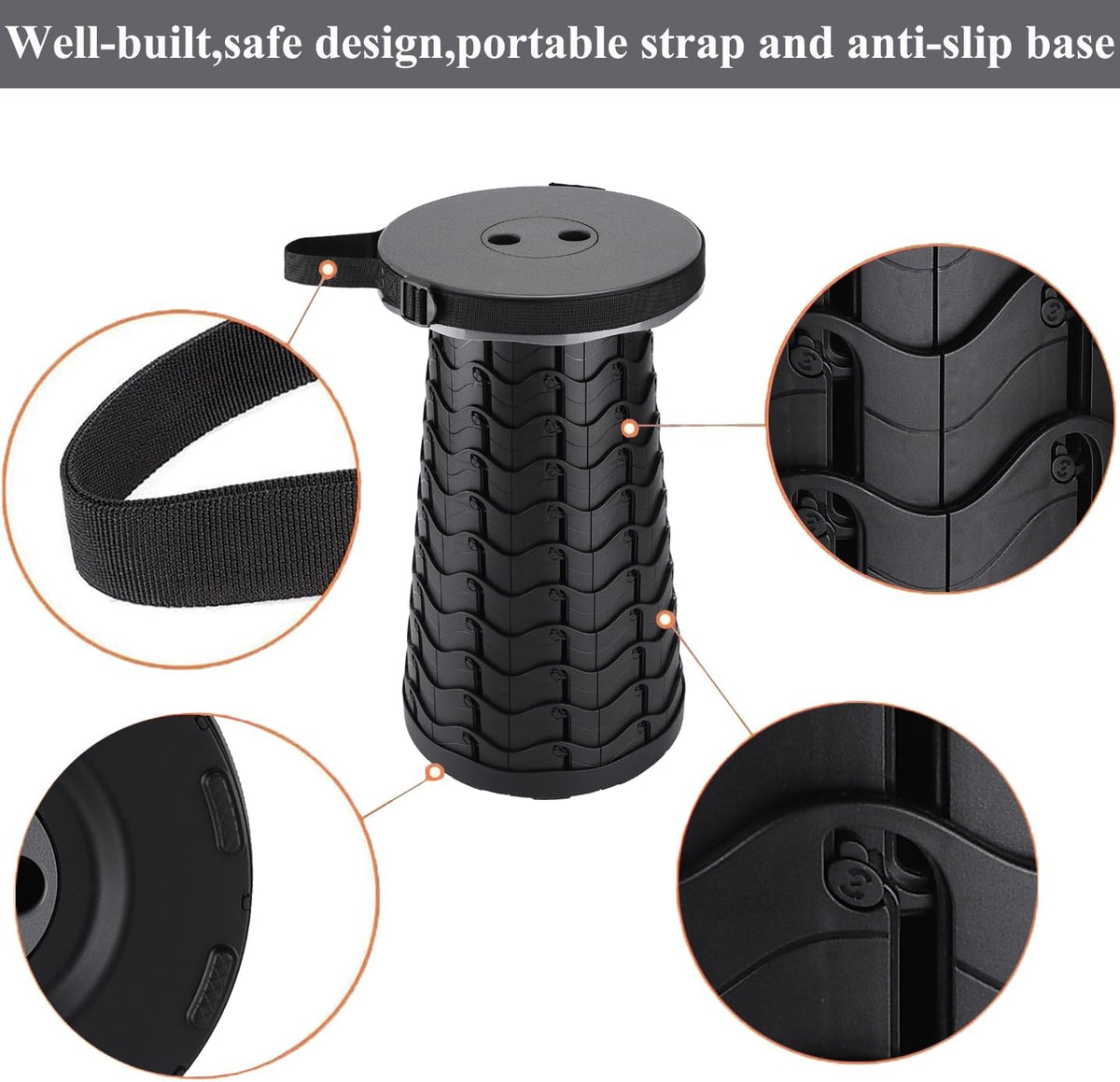 Collapsible Stool for Adults, Portable Folding Camping Seat, 400lbs