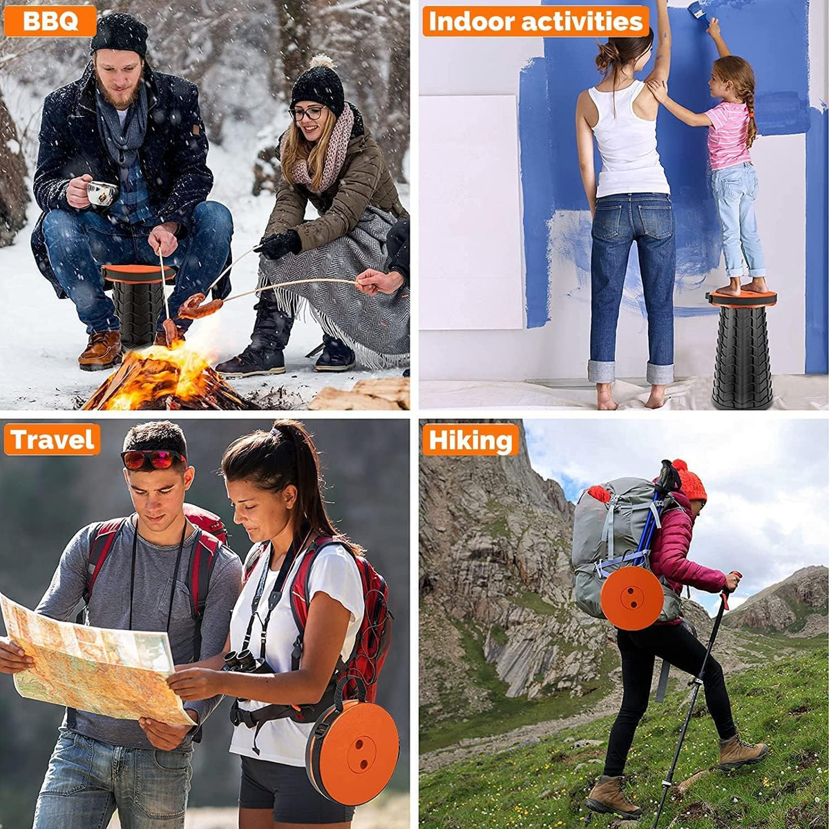 Collapsible Stool for Adults, Portable Folding Camping Seat, 400lbs