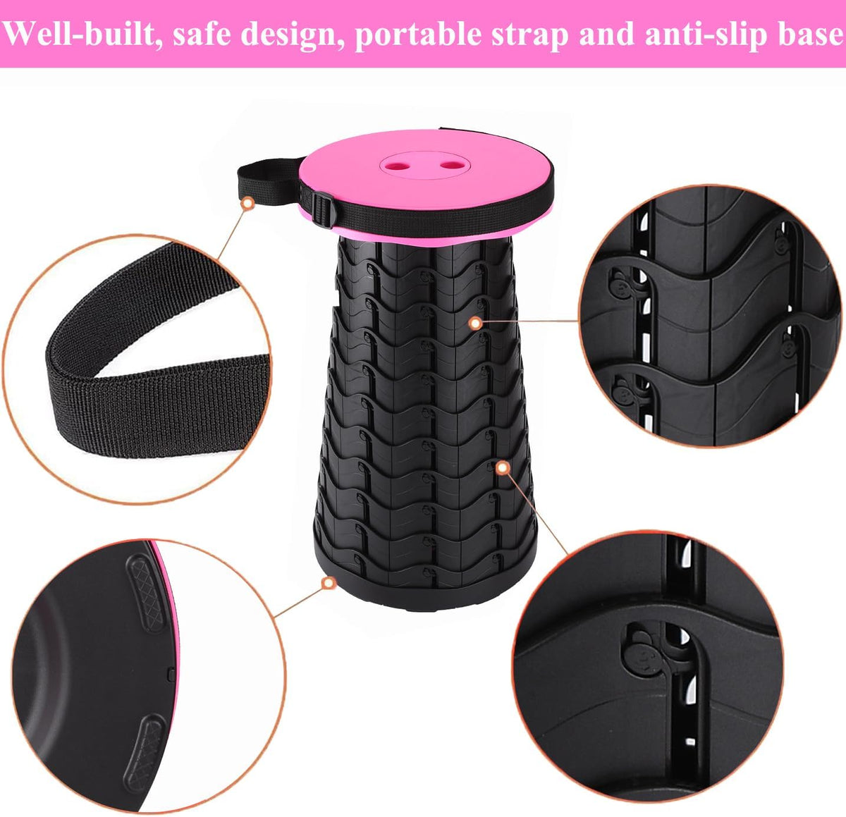 Collapsible Stool for Adults, Portable Folding Camping Seat, 400lbs