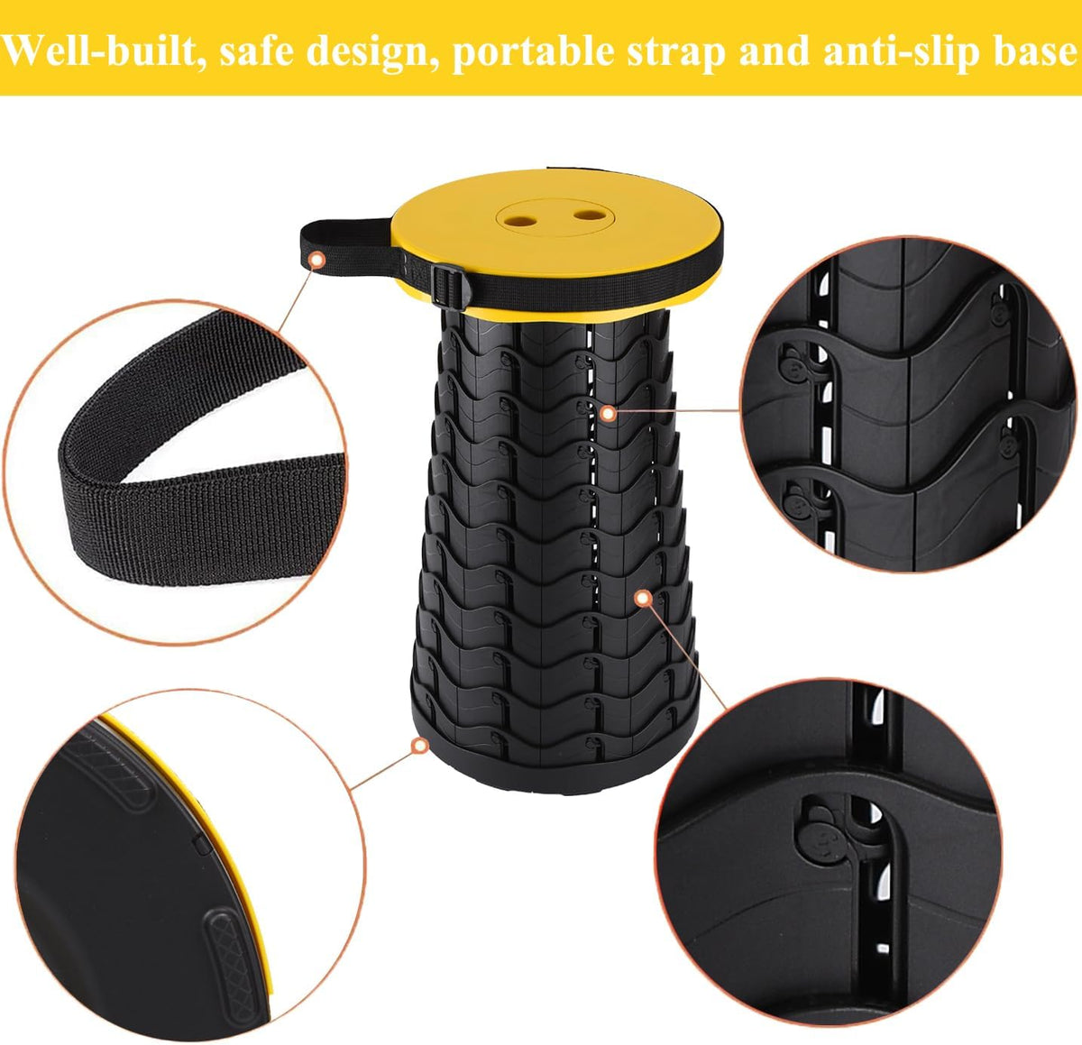 Collapsible Stool for Adults, Portable Folding Camping Seat, 400lbs