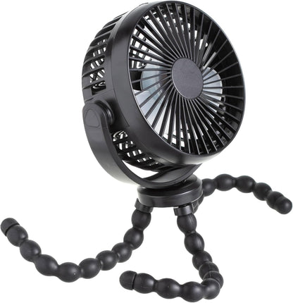 Portable Stroller Fan, 3 Speed Rechargeable, Flexible Tripod Clip-On Fan with Rotatable Design, for Car Seat, Crib, Bike, Treadmill, USB-C Wire Included