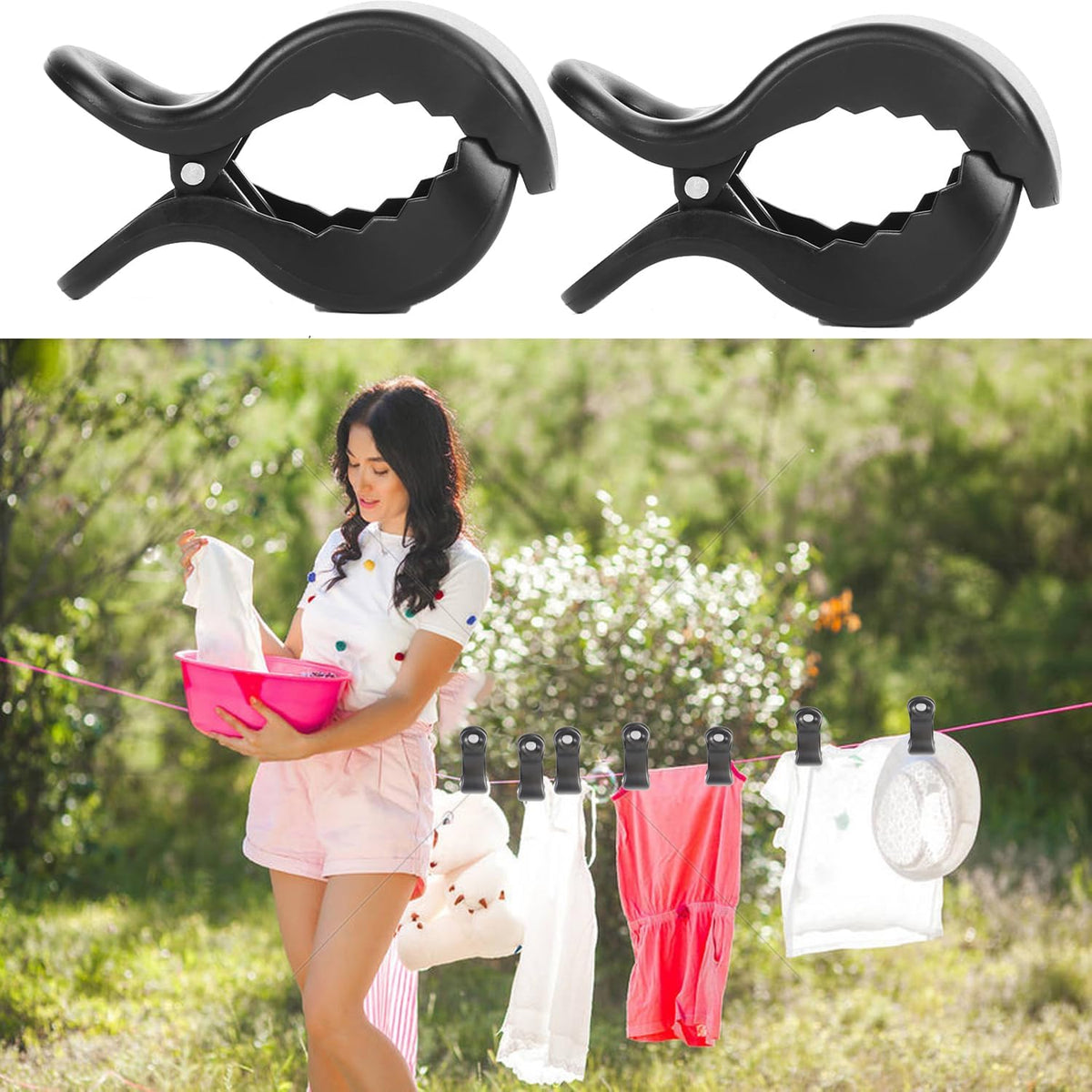 6pcs Stroller Clips Pegs to Hook Muslin and Toys Seat Cover, Blanket Clips, Car Seat Cover Clip, Plastic Universal Clip, Nursing Cover, Pram Toy Holder, Blanket Clamp. （ Black)