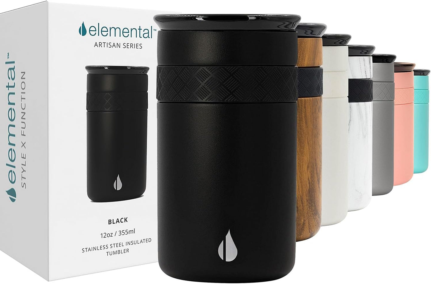 Artisan Insulated Tumbler, Triple Wall Coffee Travel Mug, Reusable Stainless Steel Coffee Tumbler with Ceramic Lid, Thermal Coffee Cups for Hot (6 Hrs) & Cold (18 Hrs), 12oz - Teak Wood