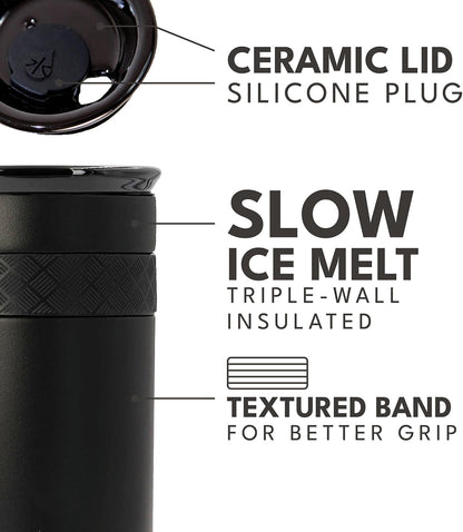 Artisan Insulated Tumbler, Triple Wall Coffee Travel Mug, Reusable Stainless Steel Coffee Tumbler with Ceramic Lid, Thermal Coffee Cups for Hot (6 Hrs) & Cold (18 Hrs), 12oz - Teak Wood