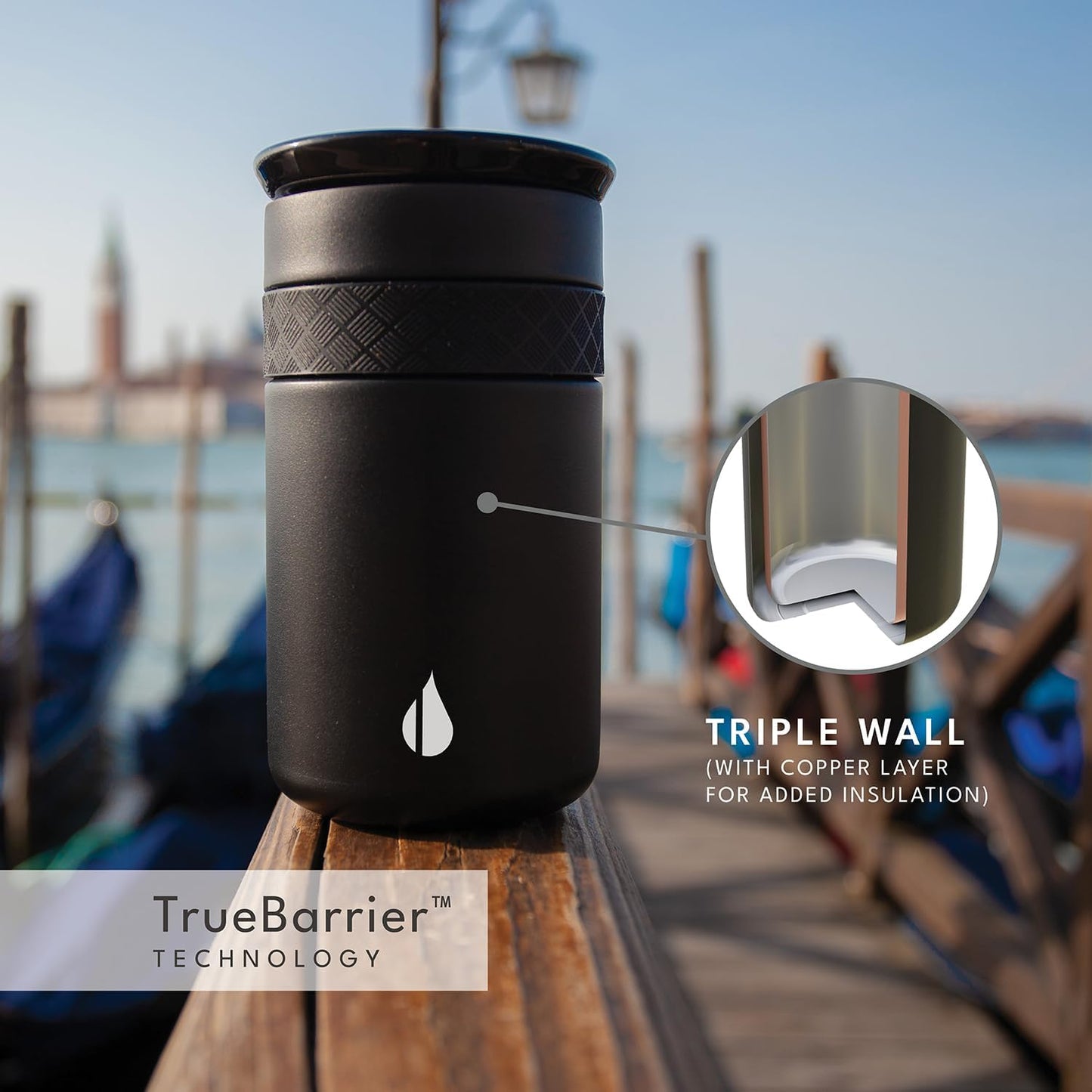 Artisan Insulated Tumbler, Triple Wall Coffee Travel Mug, Reusable Stainless Steel Coffee Tumbler with Ceramic Lid, Thermal Coffee Cups for Hot (6 Hrs) & Cold (18 Hrs), 12oz - Teak Wood