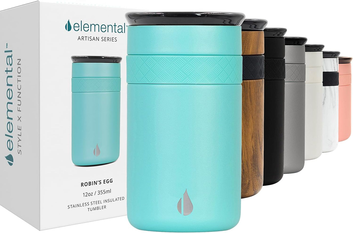 Artisan Insulated Tumbler, Triple Wall Coffee Travel Mug, Reusable Stainless Steel Coffee Tumbler with Ceramic Lid, Thermal Coffee Cups for Hot (6 Hrs) & Cold (18 Hrs), 12oz - Teak Wood