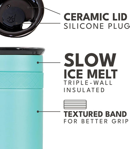 Artisan Insulated Tumbler, Triple Wall Coffee Travel Mug, Reusable Stainless Steel Coffee Tumbler with Ceramic Lid, Thermal Coffee Cups for Hot (6 Hrs) & Cold (18 Hrs), 12oz - Teak Wood