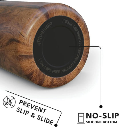 Artisan Insulated Tumbler, Triple Wall Coffee Travel Mug, Reusable Stainless Steel Coffee Tumbler with Ceramic Lid, Thermal Coffee Cups for Hot (6 Hrs) & Cold (18 Hrs), 12oz - Teak Wood