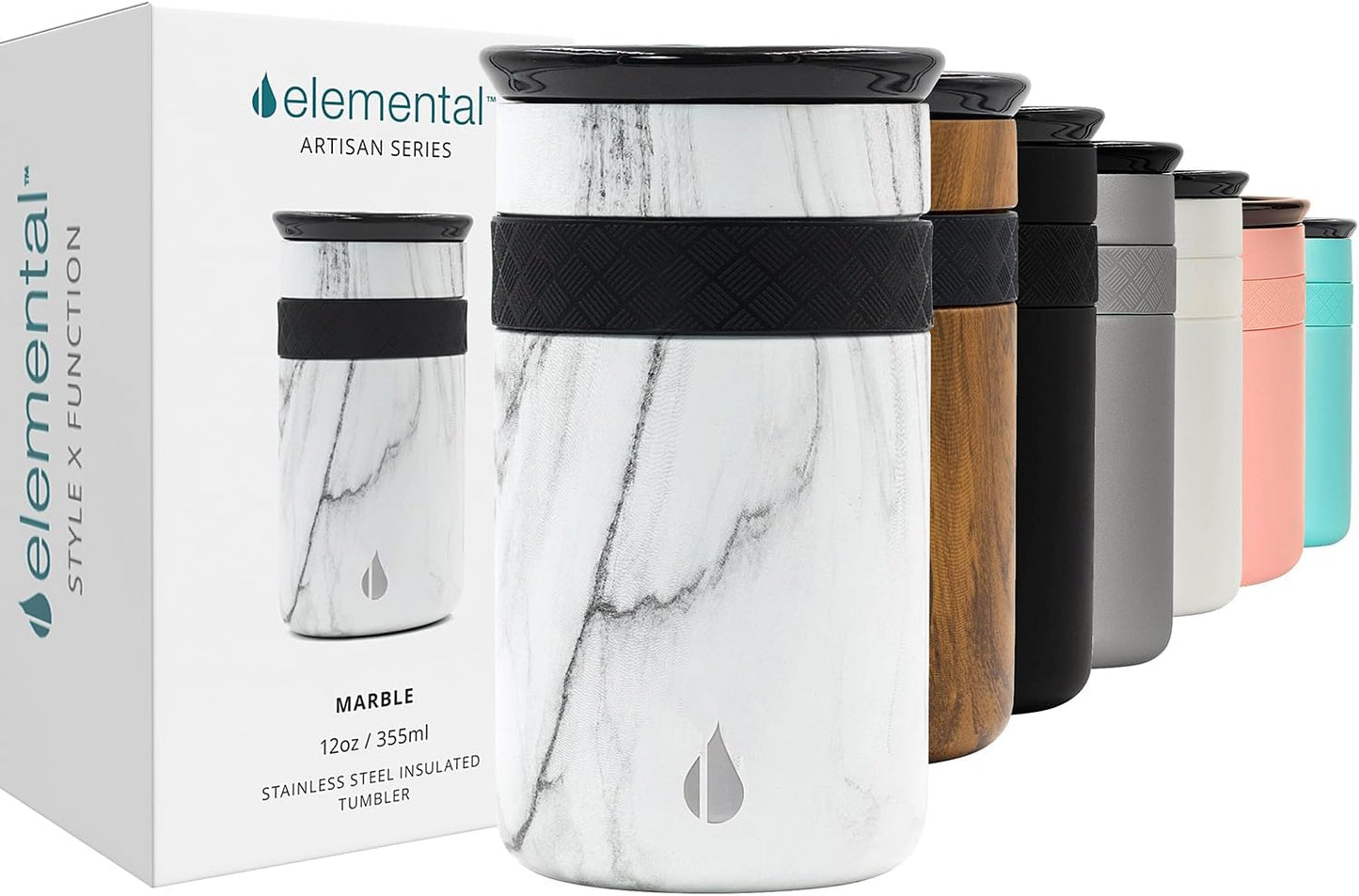 Artisan Insulated Tumbler, Triple Wall Coffee Travel Mug, Reusable Stainless Steel Coffee Tumbler with Ceramic Lid, Thermal Coffee Cups for Hot (6 Hrs) & Cold (18 Hrs), 12oz - Teak Wood