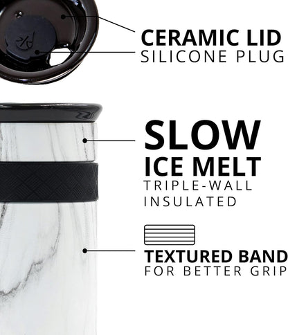 Artisan Insulated Tumbler, Triple Wall Coffee Travel Mug, Reusable Stainless Steel Coffee Tumbler with Ceramic Lid, Thermal Coffee Cups for Hot (6 Hrs) & Cold (18 Hrs), 12oz - Teak Wood