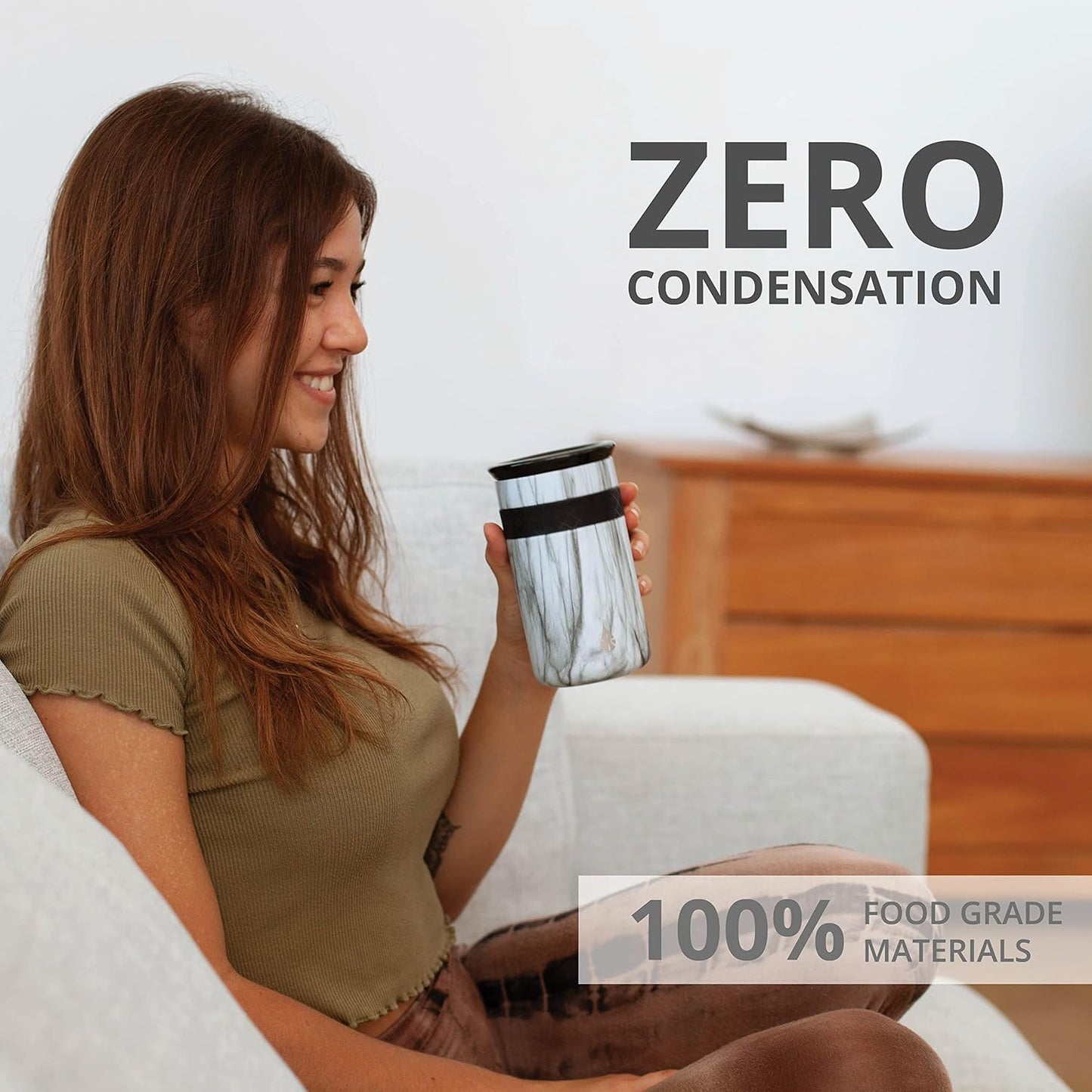 Artisan Insulated Tumbler, Triple Wall Coffee Travel Mug, Reusable Stainless Steel Coffee Tumbler with Ceramic Lid, Thermal Coffee Cups for Hot (6 Hrs) & Cold (18 Hrs), 12oz - Teak Wood