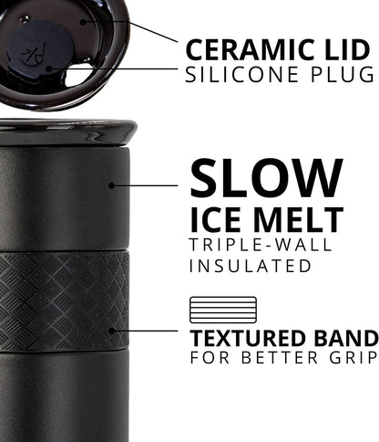 Artisan Insulated Tumbler, Triple Wall Coffee Travel Mug, Reusable Stainless Steel Coffee Tumbler with Ceramic Lid, Thermal Coffee Cups for Hot (6 Hrs) & Cold (18 Hrs), 12oz - Teak Wood