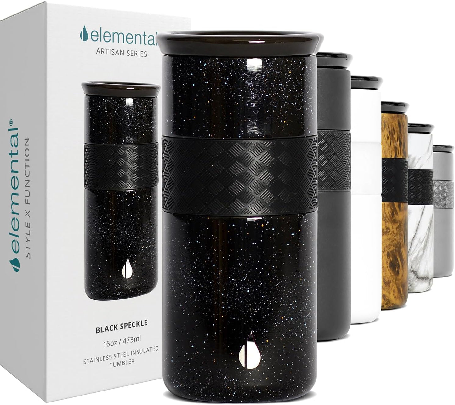 Artisan Insulated Tumbler, Triple Wall Coffee Travel Mug, Reusable Stainless Steel Coffee Tumbler with Ceramic Lid, Thermal Coffee Cups for Hot (6 Hrs) & Cold (18 Hrs), 12oz - Teak Wood