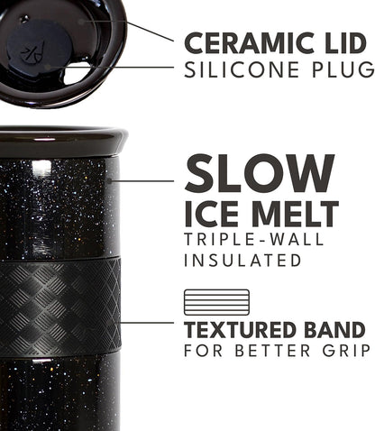 Artisan Insulated Tumbler, Triple Wall Coffee Travel Mug, Reusable Stainless Steel Coffee Tumbler with Ceramic Lid, Thermal Coffee Cups for Hot (6 Hrs) & Cold (18 Hrs), 12oz - Teak Wood