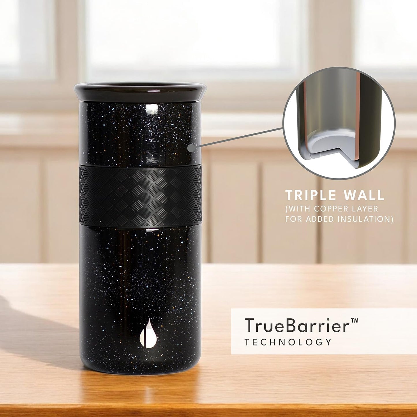 Artisan Insulated Tumbler, Triple Wall Coffee Travel Mug, Reusable Stainless Steel Coffee Tumbler with Ceramic Lid, Thermal Coffee Cups for Hot (6 Hrs) & Cold (18 Hrs), 12oz - Teak Wood