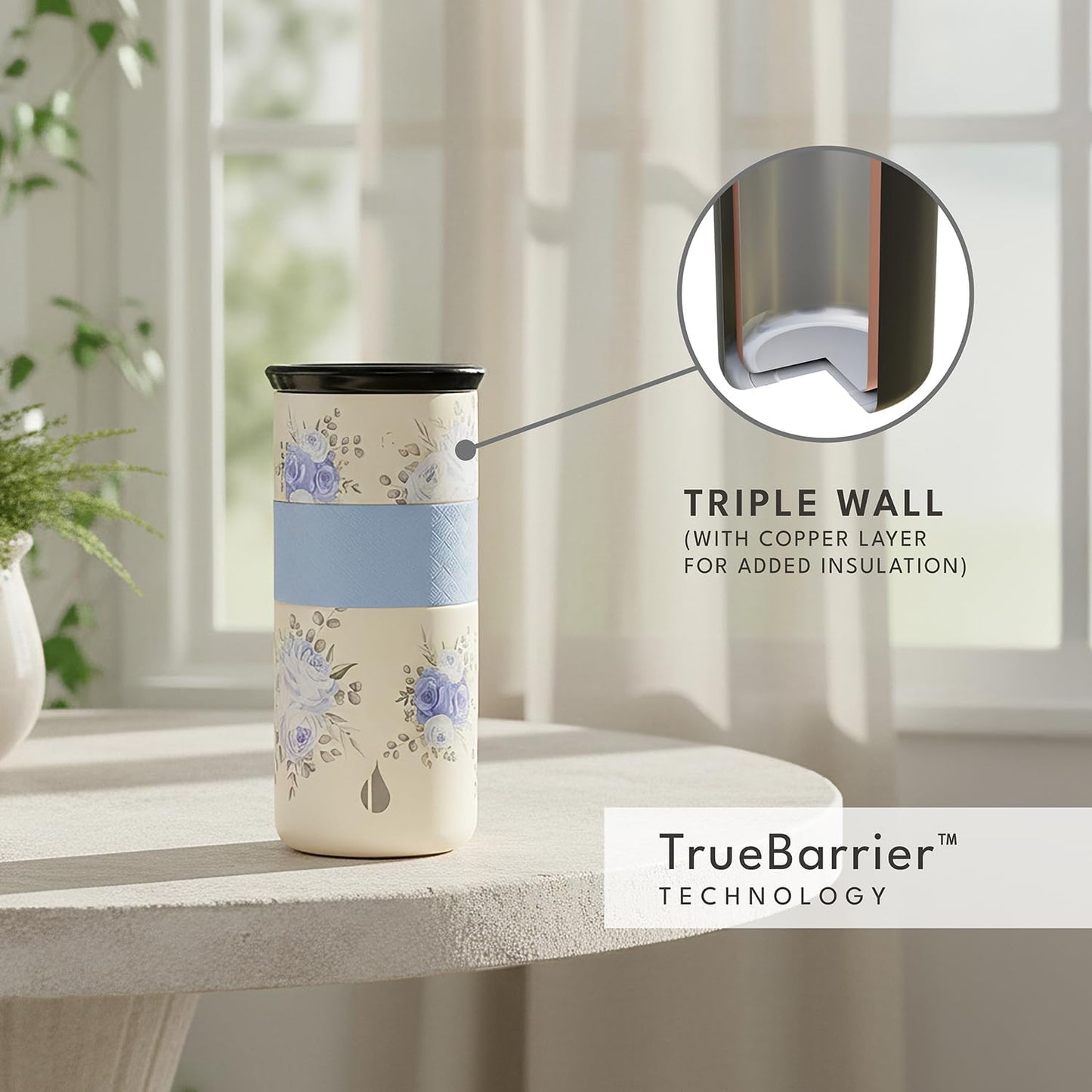 Artisan Insulated Tumbler, Triple Wall Coffee Travel Mug, Reusable Stainless Steel Coffee Tumbler with Ceramic Lid, Thermal Coffee Cups for Hot (6 Hrs) & Cold (18 Hrs), 12oz - Teak Wood