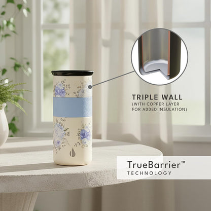 Artisan Insulated Tumbler, Triple Wall Coffee Travel Mug, Reusable Stainless Steel Coffee Tumbler with Ceramic Lid, Thermal Coffee Cups for Hot (6 Hrs) & Cold (18 Hrs), 12oz - Teak Wood