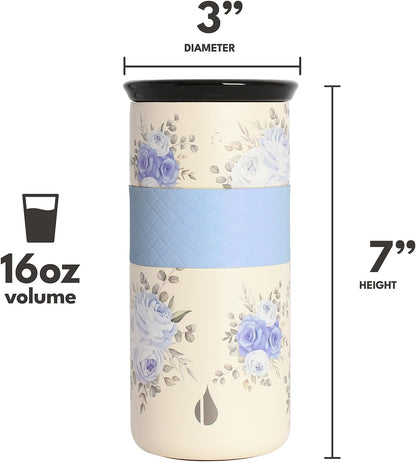 Artisan Insulated Tumbler, Triple Wall Coffee Travel Mug, Reusable Stainless Steel Coffee Tumbler with Ceramic Lid, Thermal Coffee Cups for Hot (6 Hrs) & Cold (18 Hrs), 12oz - Teak Wood