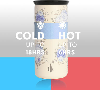 Artisan Insulated Tumbler, Triple Wall Coffee Travel Mug, Reusable Stainless Steel Coffee Tumbler with Ceramic Lid, Thermal Coffee Cups for Hot (6 Hrs) & Cold (18 Hrs), 12oz - Teak Wood