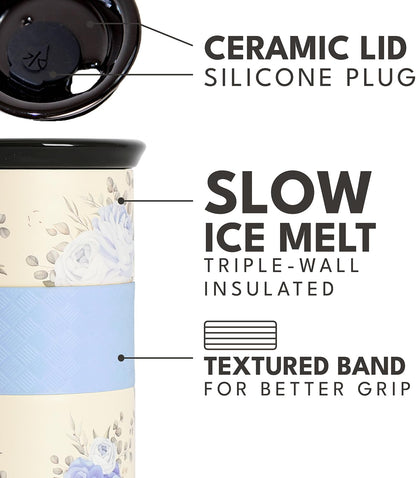 Artisan Insulated Tumbler, Triple Wall Coffee Travel Mug, Reusable Stainless Steel Coffee Tumbler with Ceramic Lid, Thermal Coffee Cups for Hot (6 Hrs) & Cold (18 Hrs), 12oz - Teak Wood