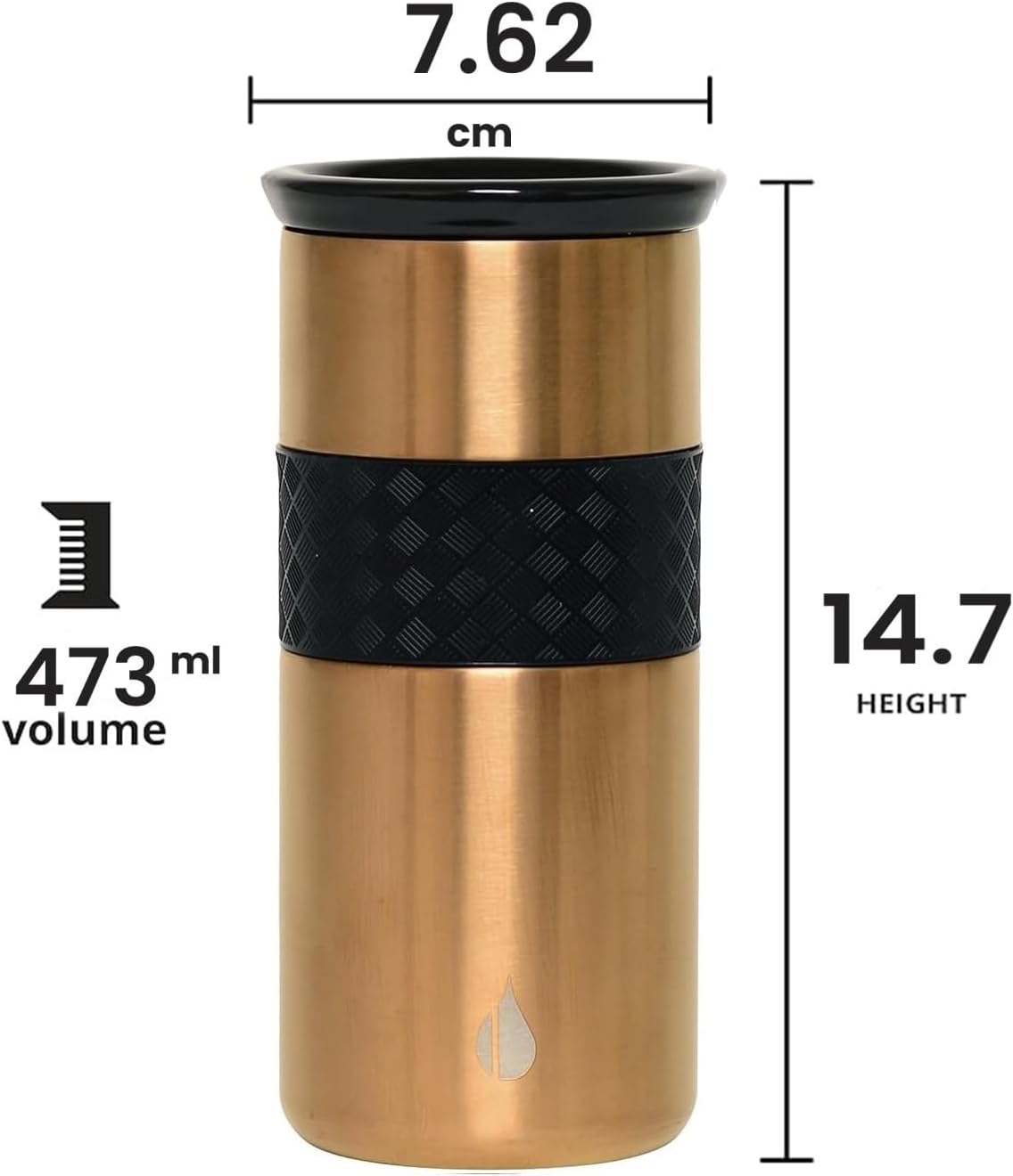 Artisan Insulated Tumbler, Triple Wall Coffee Travel Mug, Reusable Stainless Steel Coffee Tumbler with Ceramic Lid, Thermal Coffee Cups for Hot (6 Hrs) & Cold (18 Hrs), 12oz - Teak Wood