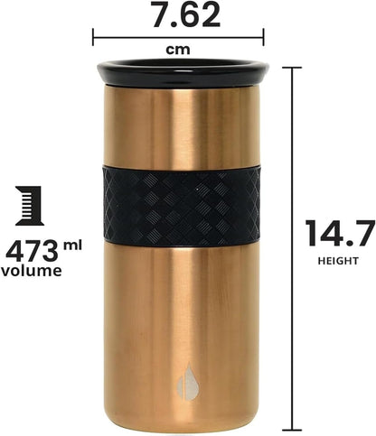 Artisan Insulated Tumbler, Triple Wall Coffee Travel Mug, Reusable Stainless Steel Coffee Tumbler with Ceramic Lid, Thermal Coffee Cups for Hot (6 Hrs) & Cold (18 Hrs), 12oz - Teak Wood