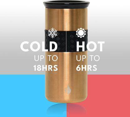 Artisan Insulated Tumbler, Triple Wall Coffee Travel Mug, Reusable Stainless Steel Coffee Tumbler with Ceramic Lid, Thermal Coffee Cups for Hot (6 Hrs) & Cold (18 Hrs), 12oz - Teak Wood