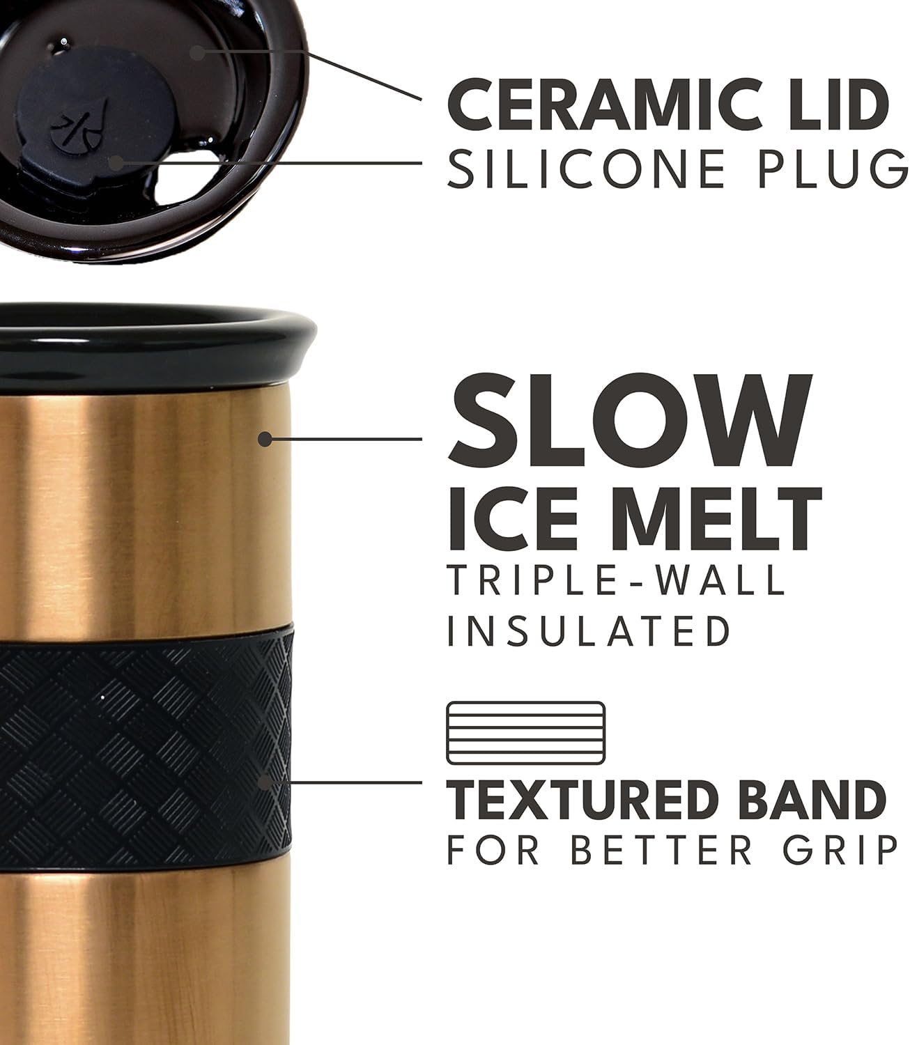 Artisan Insulated Tumbler, Triple Wall Coffee Travel Mug, Reusable Stainless Steel Coffee Tumbler with Ceramic Lid, Thermal Coffee Cups for Hot (6 Hrs) & Cold (18 Hrs), 12oz - Teak Wood