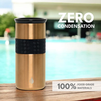 Artisan Insulated Tumbler, Triple Wall Coffee Travel Mug, Reusable Stainless Steel Coffee Tumbler with Ceramic Lid, Thermal Coffee Cups for Hot (6 Hrs) & Cold (18 Hrs), 12oz - Teak Wood