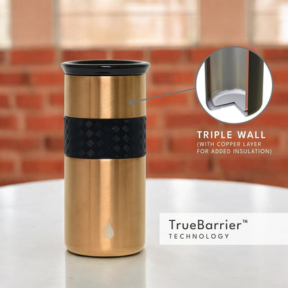 Artisan Insulated Tumbler, Triple Wall Coffee Travel Mug, Reusable Stainless Steel Coffee Tumbler with Ceramic Lid, Thermal Coffee Cups for Hot (6 Hrs) & Cold (18 Hrs), 12oz - Teak Wood
