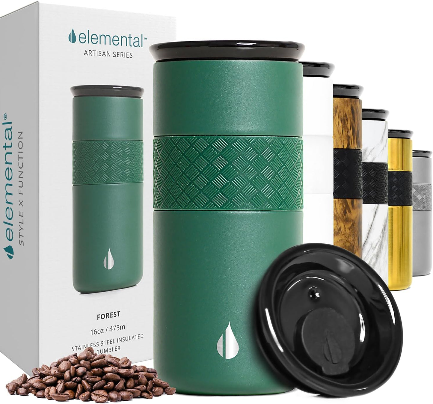 Artisan Insulated Tumbler, Triple Wall Coffee Travel Mug, Reusable Stainless Steel Coffee Tumbler with Ceramic Lid, Thermal Coffee Cups for Hot (6 Hrs) & Cold (18 Hrs), 12oz - Teak Wood
