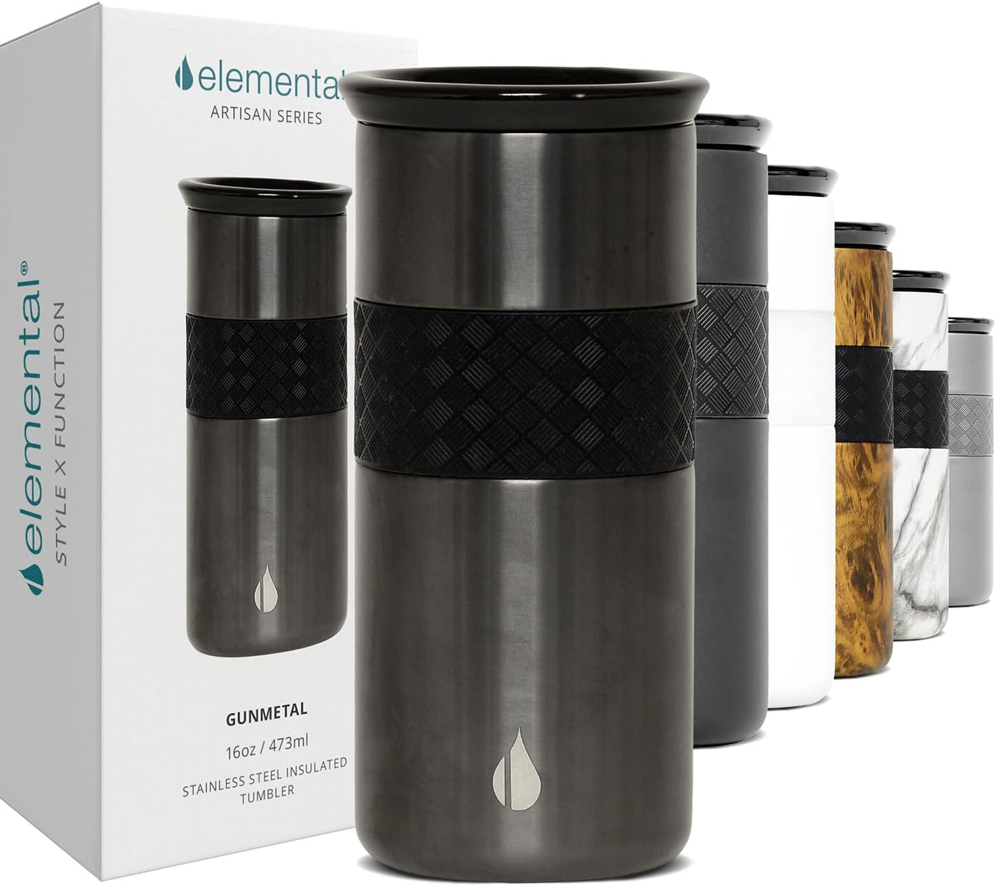 Artisan Insulated Tumbler, Triple Wall Coffee Travel Mug, Reusable Stainless Steel Coffee Tumbler with Ceramic Lid, Thermal Coffee Cups for Hot (6 Hrs) & Cold (18 Hrs), 12oz - Teak Wood