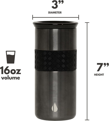 Artisan Insulated Tumbler, Triple Wall Coffee Travel Mug, Reusable Stainless Steel Coffee Tumbler with Ceramic Lid, Thermal Coffee Cups for Hot (6 Hrs) & Cold (18 Hrs), 12oz - Teak Wood