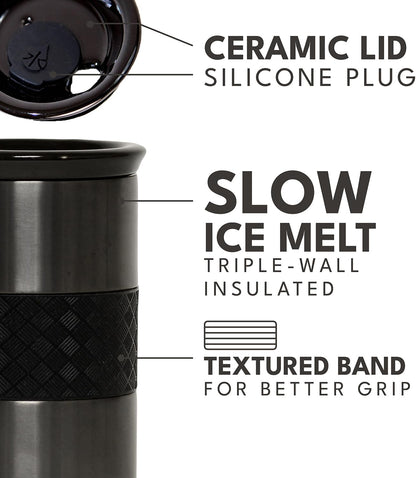 Artisan Insulated Tumbler, Triple Wall Coffee Travel Mug, Reusable Stainless Steel Coffee Tumbler with Ceramic Lid, Thermal Coffee Cups for Hot (6 Hrs) & Cold (18 Hrs), 12oz - Teak Wood