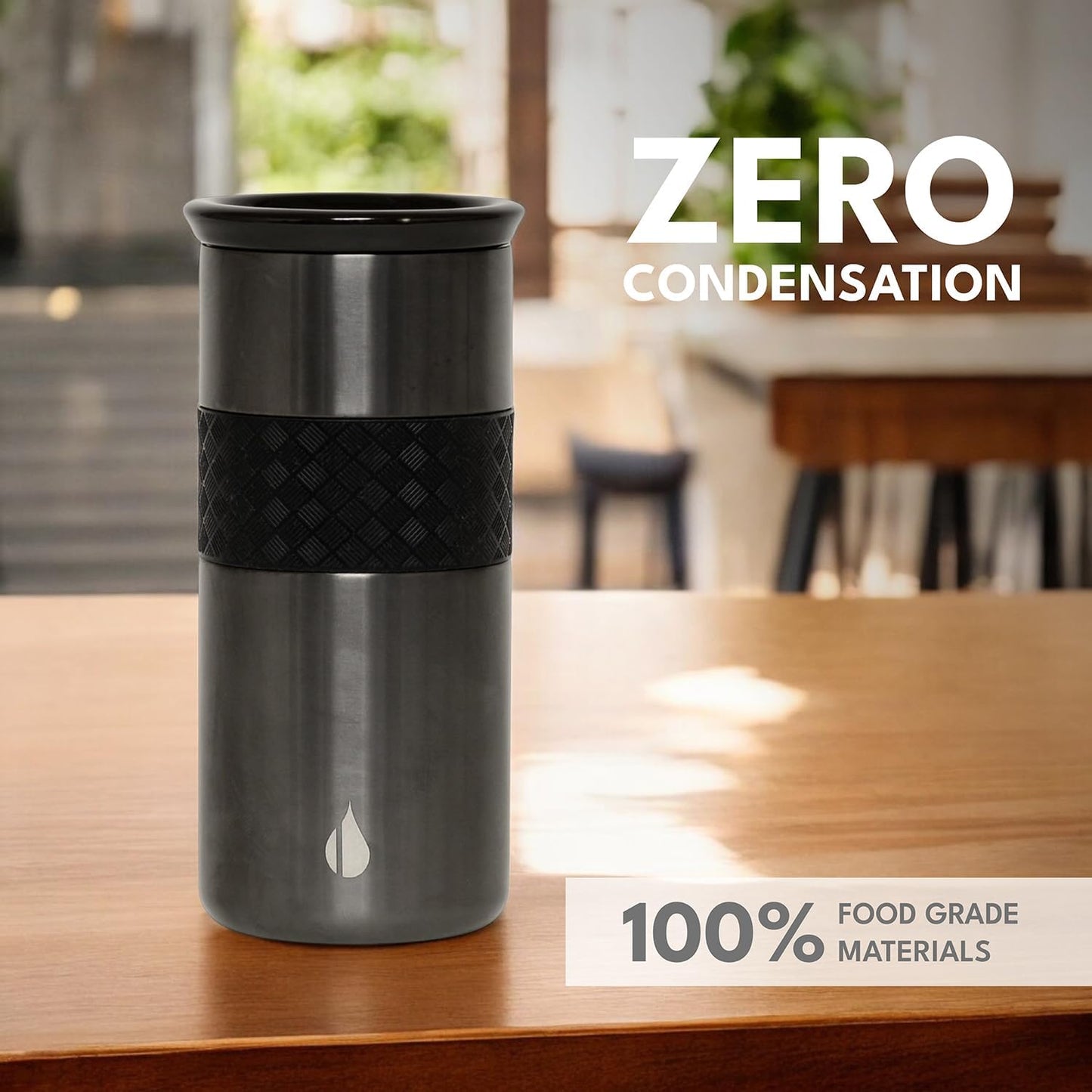 Artisan Insulated Tumbler, Triple Wall Coffee Travel Mug, Reusable Stainless Steel Coffee Tumbler with Ceramic Lid, Thermal Coffee Cups for Hot (6 Hrs) & Cold (18 Hrs), 12oz - Teak Wood