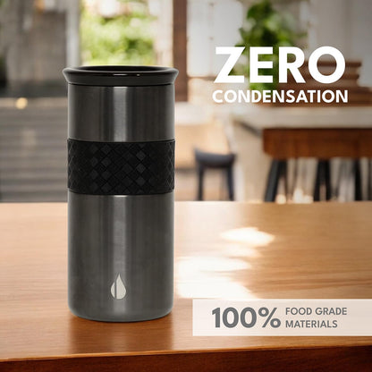 Artisan Insulated Tumbler, Triple Wall Coffee Travel Mug, Reusable Stainless Steel Coffee Tumbler with Ceramic Lid, Thermal Coffee Cups for Hot (6 Hrs) & Cold (18 Hrs), 12oz - Teak Wood