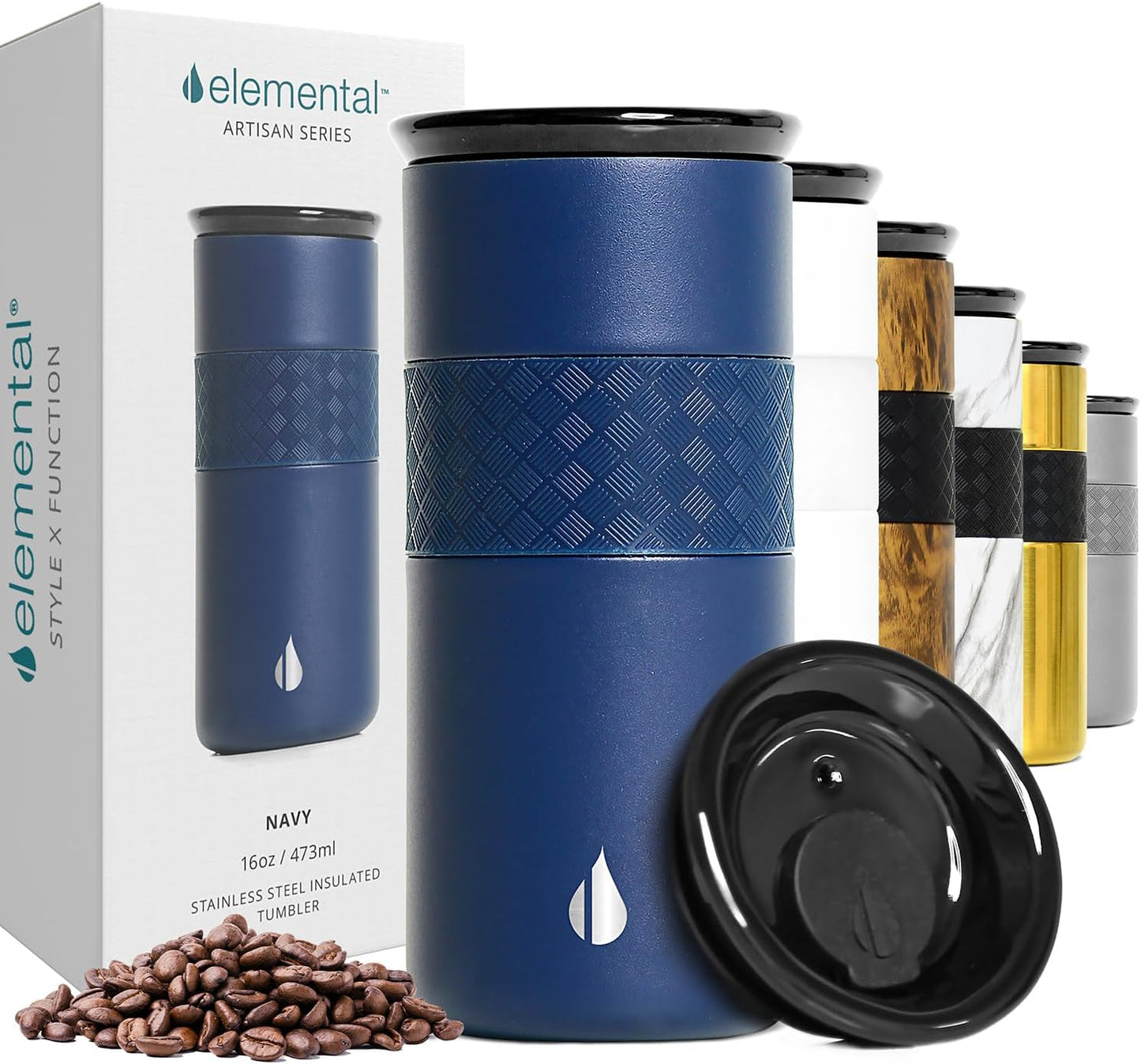Artisan Insulated Tumbler, Triple Wall Coffee Travel Mug, Reusable Stainless Steel Coffee Tumbler with Ceramic Lid, Thermal Coffee Cups for Hot (6 Hrs) & Cold (18 Hrs), 12oz - Teak Wood