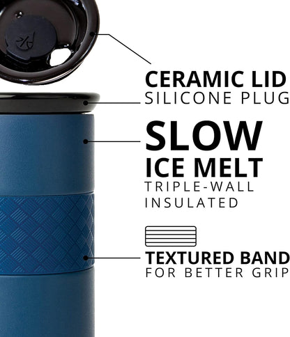 Artisan Insulated Tumbler, Triple Wall Coffee Travel Mug, Reusable Stainless Steel Coffee Tumbler with Ceramic Lid, Thermal Coffee Cups for Hot (6 Hrs) & Cold (18 Hrs), 12oz - Teak Wood