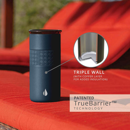 Artisan Insulated Tumbler, Triple Wall Coffee Travel Mug, Reusable Stainless Steel Coffee Tumbler with Ceramic Lid, Thermal Coffee Cups for Hot (6 Hrs) & Cold (18 Hrs), 12oz - Teak Wood