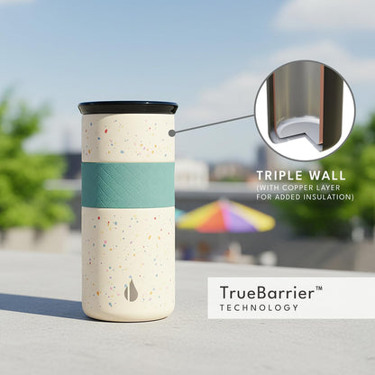 Artisan Insulated Tumbler, Triple Wall Coffee Travel Mug, Reusable Stainless Steel Coffee Tumbler with Ceramic Lid, Thermal Coffee Cups for Hot (6 Hrs) & Cold (18 Hrs), 12oz - Teak Wood