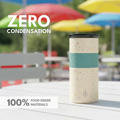 Artisan Insulated Tumbler, Triple Wall Coffee Travel Mug, Reusable Stainless Steel Coffee Tumbler with Ceramic Lid, Thermal Coffee Cups for Hot (6 Hrs) & Cold (18 Hrs), 12oz - Teak Wood