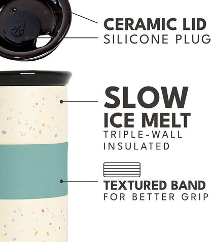 Artisan Insulated Tumbler, Triple Wall Coffee Travel Mug, Reusable Stainless Steel Coffee Tumbler with Ceramic Lid, Thermal Coffee Cups for Hot (6 Hrs) & Cold (18 Hrs), 12oz - Teak Wood