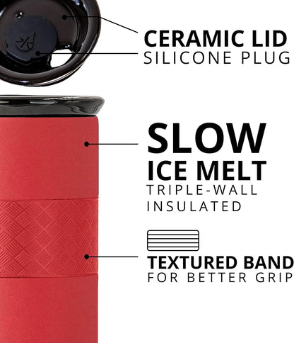 Artisan Insulated Tumbler, Triple Wall Coffee Travel Mug, Reusable Stainless Steel Coffee Tumbler with Ceramic Lid, Thermal Coffee Cups for Hot (6 Hrs) & Cold (18 Hrs), 12oz - Teak Wood