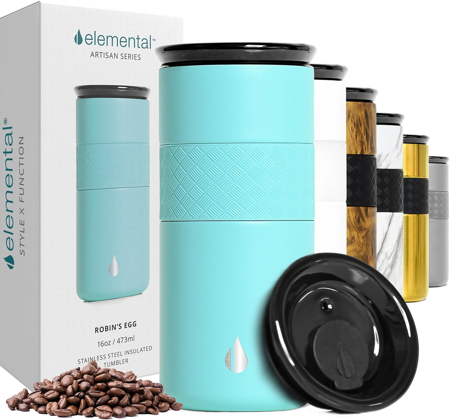 Artisan Insulated Tumbler, Triple Wall Coffee Travel Mug, Reusable Stainless Steel Coffee Tumbler with Ceramic Lid, Thermal Coffee Cups for Hot (6 Hrs) & Cold (18 Hrs), 12oz - Teak Wood