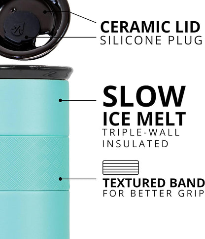 Artisan Insulated Tumbler, Triple Wall Coffee Travel Mug, Reusable Stainless Steel Coffee Tumbler with Ceramic Lid, Thermal Coffee Cups for Hot (6 Hrs) & Cold (18 Hrs), 12oz - Teak Wood