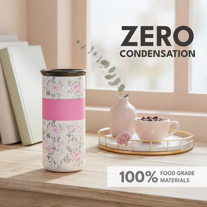 Artisan Insulated Tumbler, Triple Wall Coffee Travel Mug, Reusable Stainless Steel Coffee Tumbler with Ceramic Lid, Thermal Coffee Cups for Hot (6 Hrs) & Cold (18 Hrs), 12oz - Teak Wood