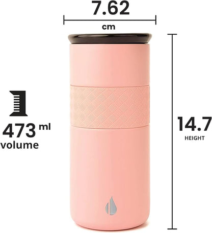 Artisan Insulated Tumbler, Triple Wall Coffee Travel Mug, Reusable Stainless Steel Coffee Tumbler with Ceramic Lid, Thermal Coffee Cups for Hot (6 Hrs) & Cold (18 Hrs), 12oz - Teak Wood