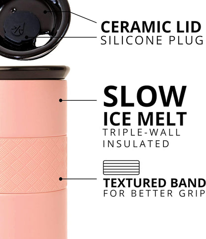 Artisan Insulated Tumbler, Triple Wall Coffee Travel Mug, Reusable Stainless Steel Coffee Tumbler with Ceramic Lid, Thermal Coffee Cups for Hot (6 Hrs) & Cold (18 Hrs), 12oz - Teak Wood