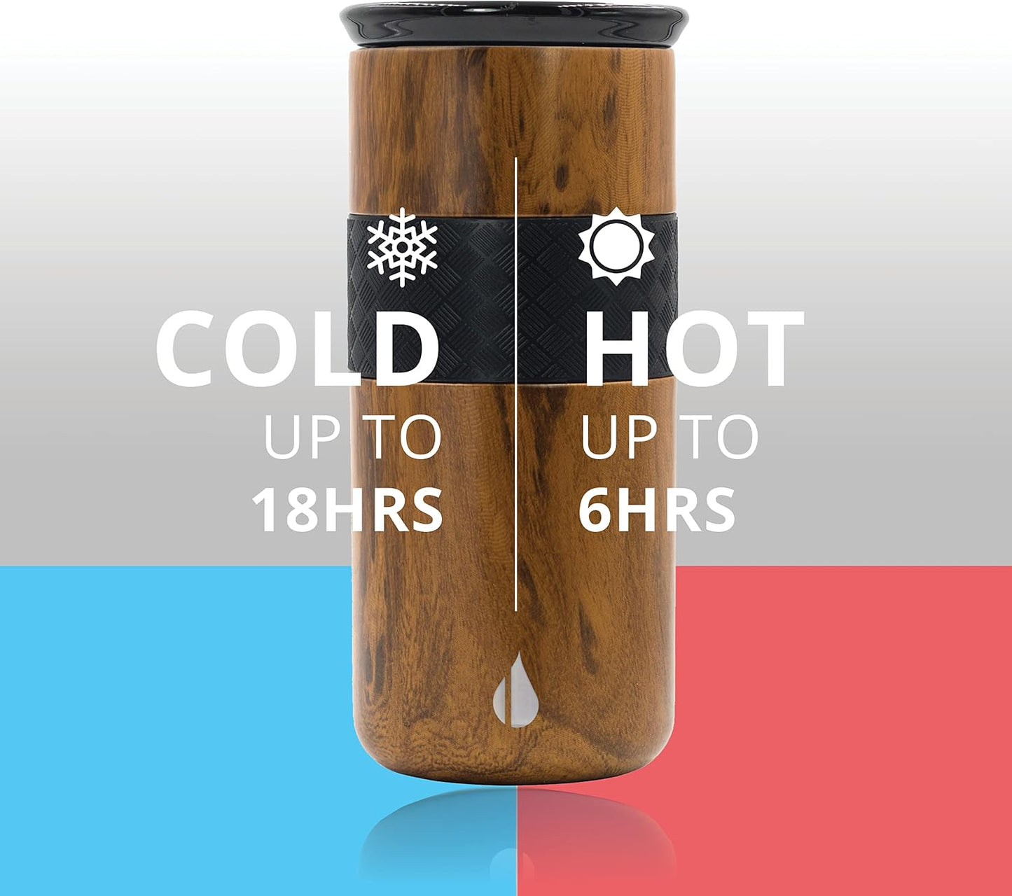 Artisan Insulated Tumbler, Triple Wall Coffee Travel Mug, Reusable Stainless Steel Coffee Tumbler with Ceramic Lid, Thermal Coffee Cups for Hot (6 Hrs) & Cold (18 Hrs), 12oz - Teak Wood