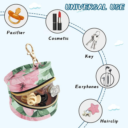 Pink Flowers Baby Pacifier Holder Case, Dustproof Portable Storage Box for Diaper Bag Purse, Pacifier Storage Container for Boys & Girls